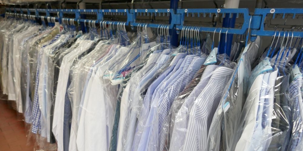 Clean clothes at the dry cleaner.